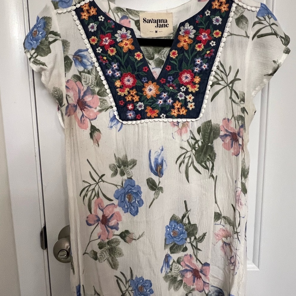 Savanna Jane Cream Floral Embroidered Blouse